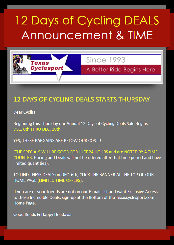 12 Days of Cycling Deals Announcement & Time